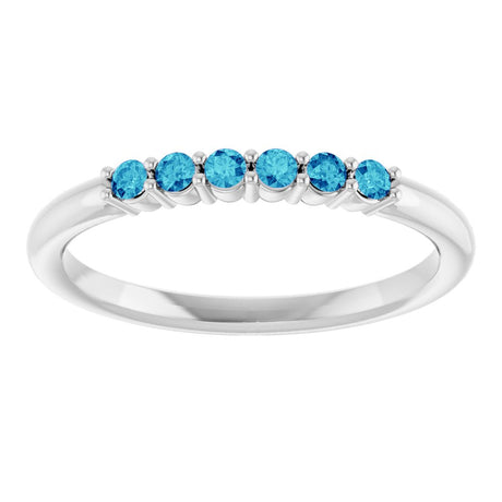14K White Natural Blue Zircon Stackable Ring