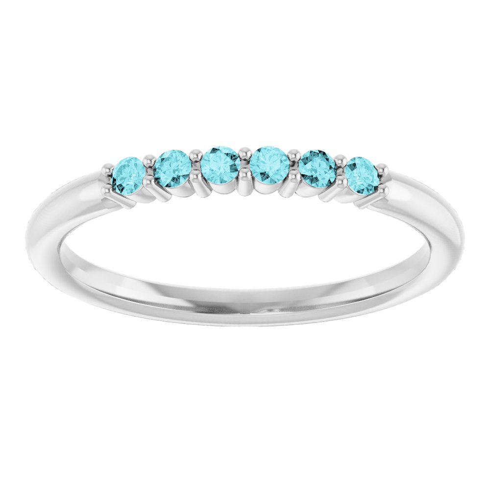 14K White Natural Blue Zircon Stackable Ring