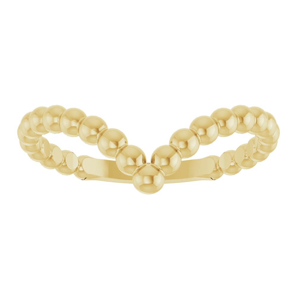 14K Yellow Beaded Stackable V Ring