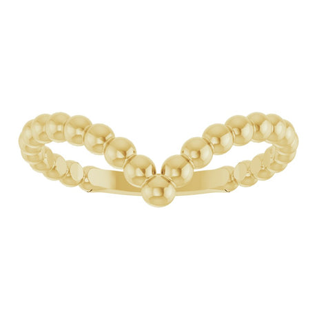 14K Yellow Beaded Stackable V Ring