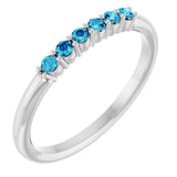 14K White Natural Blue Zircon Stackable Ring       
