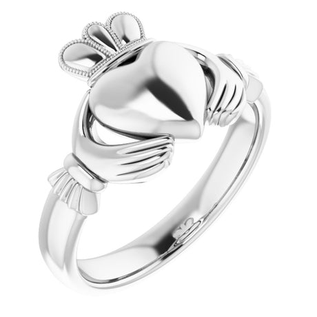 14K White 8.5 mm Claddagh Ring Size 6