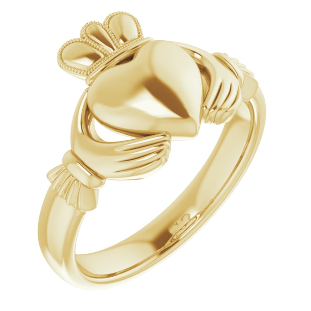 10K Yellow 8.5 mm Claddagh Ring Size 8