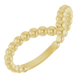 14K Yellow Beaded Stackable V Ring