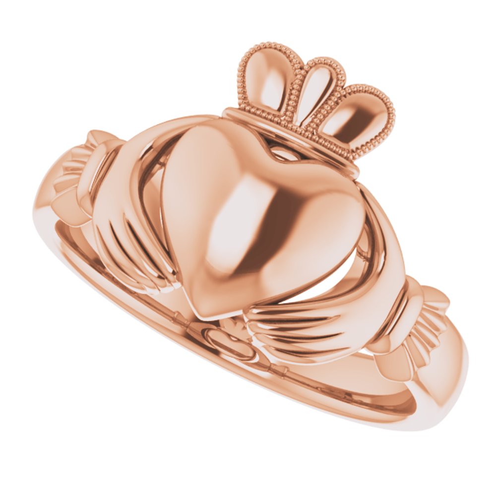 14K Rose 8.5 mm Claddagh Ring Size 6