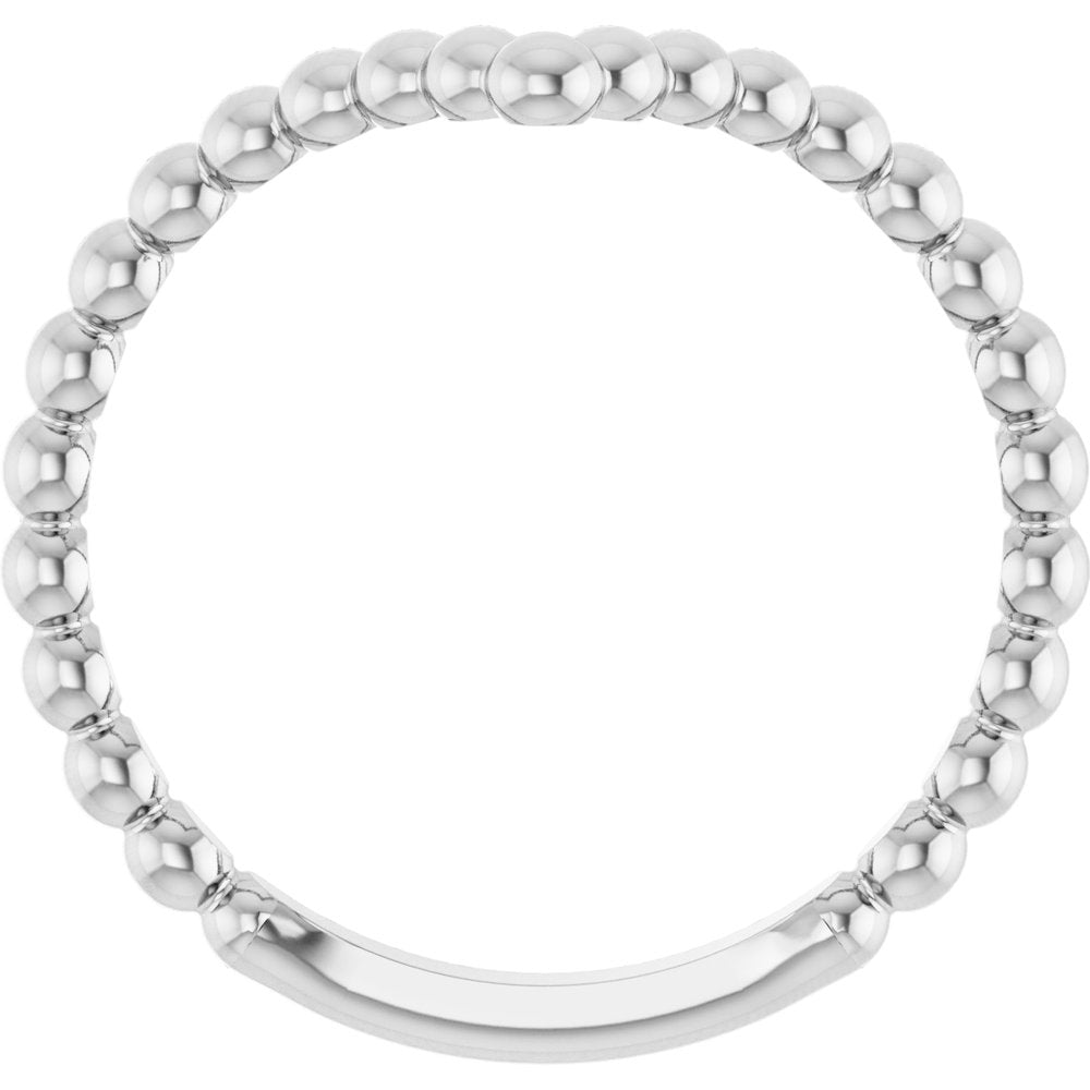 14K White Beaded Stackable V Ring