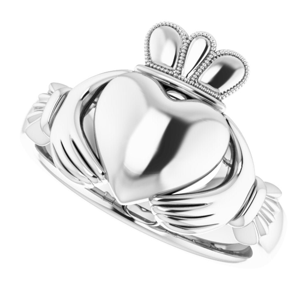 14K White 8.5 mm Claddagh Band Size 6