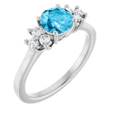 Sterling Silver Natural Aquamarine & 1/6 CTW Lab-Grown Diamond Ring