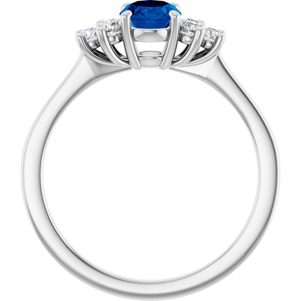 14K White Natural Blue Sapphire & 1/5 CTW Natural Diamond Ring