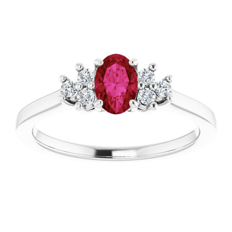 14K White Natural Ruby & 1/8 CTW Natural Diamond Ring