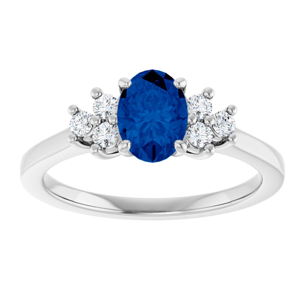 14K White Natural Blue Sapphire & 1/5 CTW Natural Diamond Ring