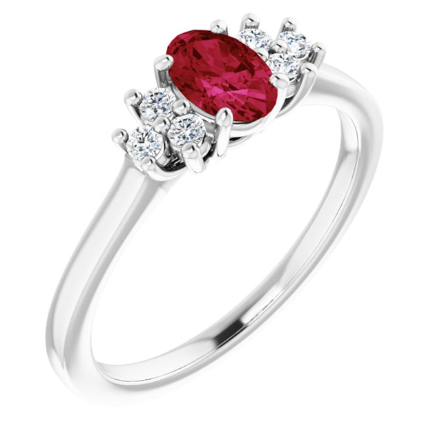 14K White Natural Ruby & 1/8 CTW Natural Diamond Ring