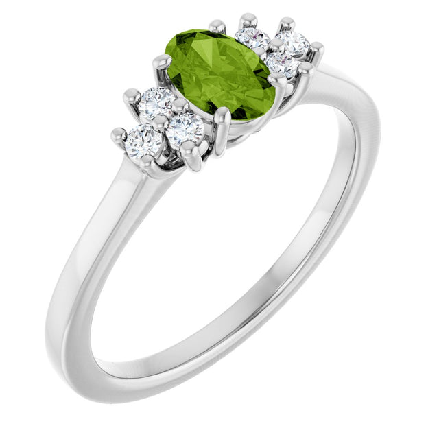 Sterling Silver Natural Peridot & 1/8 CTW Lab-Grown Diamond Ring