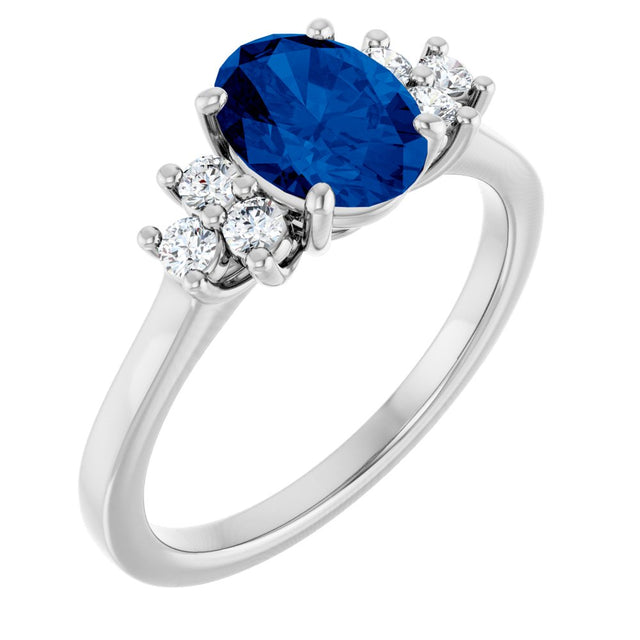 14K White Gold Lab-Grown Blue Sapphire & 1/6 CTW Lab-Grown Diamond Ring
