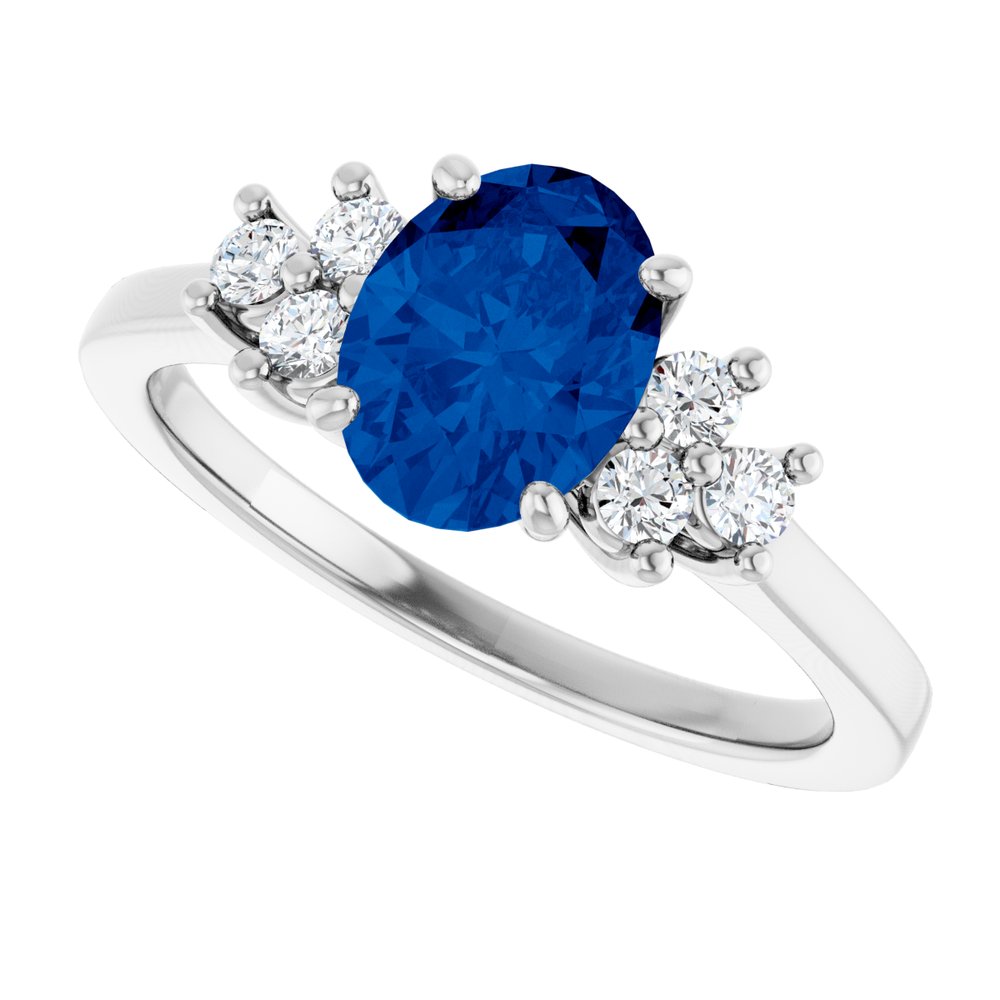 14K White Gold Lab-Grown Blue Sapphire & 1/6 CTW Lab-Grown Diamond Ring