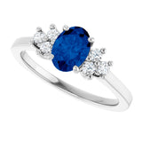 14K White Natural Blue Sapphire & 1/5 CTW Natural Diamond Ring