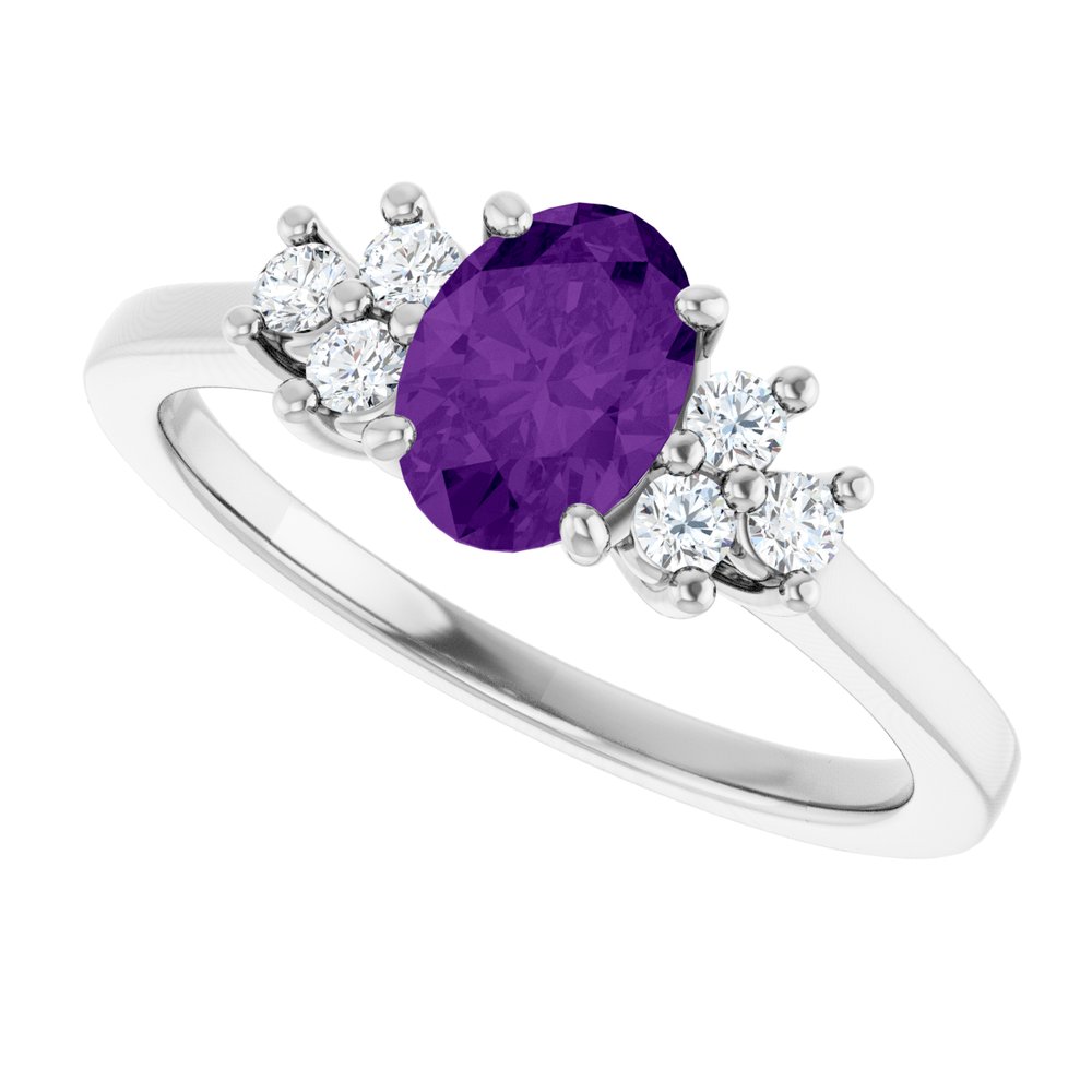 14K White Gold Natural Amethyst & 1/6 CTW Lab-Grown Diamond Ring