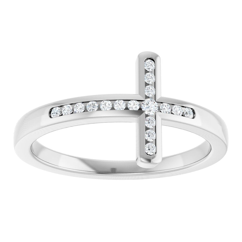 14K White 1/10 CTW Natural Diamond Sideways Cross Ring