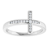 14K White Gold .08 CTW Natural Diamond Sideways Cross Ring