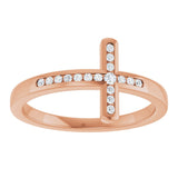 14K Rose 1/10 CTW Natural Diamond Sideways Cross Ring