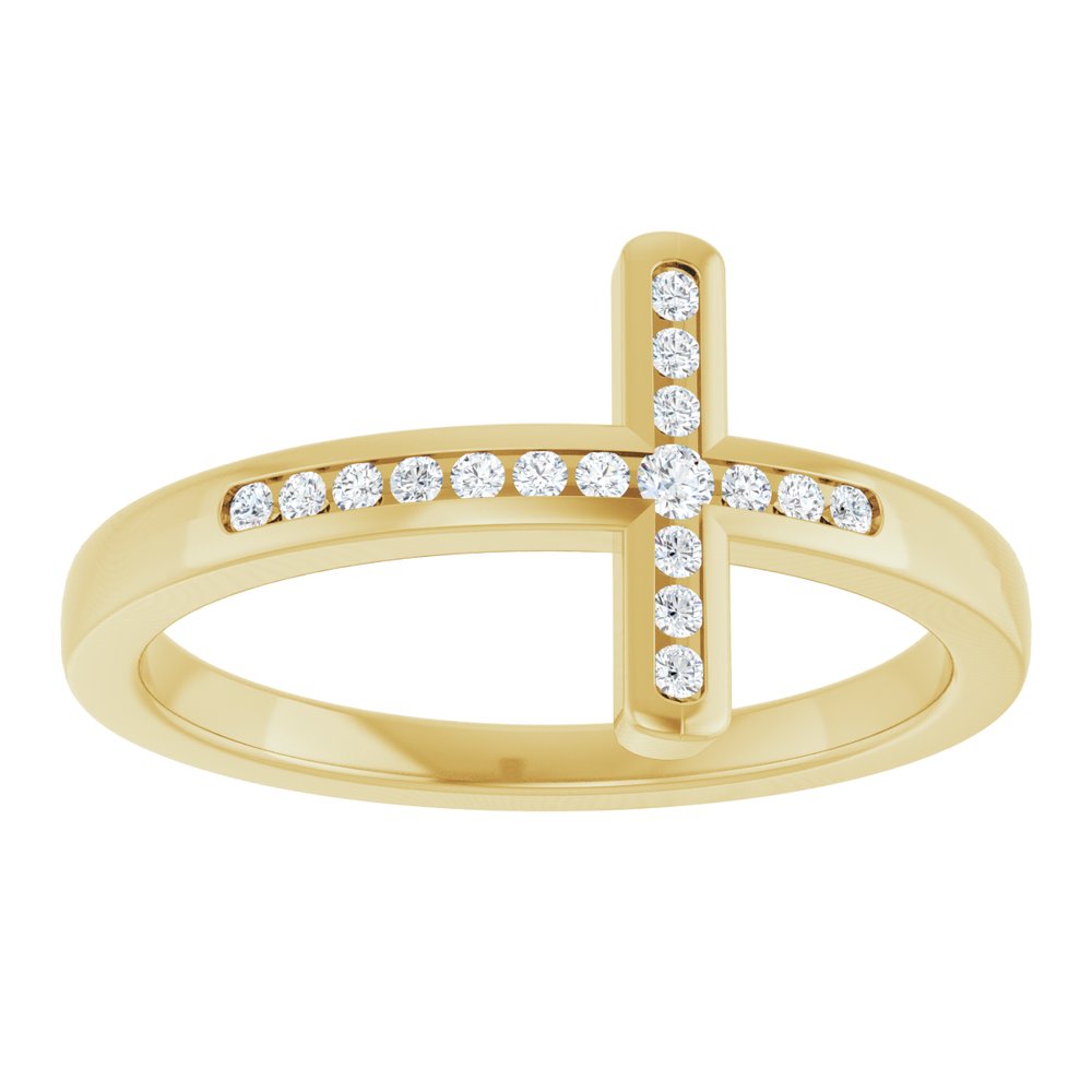 14K Yellow 1/10 CTW Natural Diamond Sideways Cross Ring