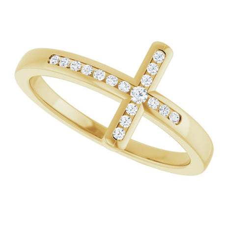 14K Yellow Gold .08 CTW Natural Diamond Sideways Cross Ring