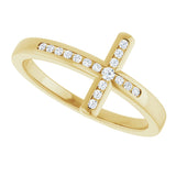 14K Yellow 1/10 CTW Natural Diamond Sideways Cross Ring