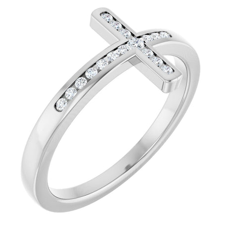 14K White .08 CTW Natural Diamond Sideways Cross Ring
