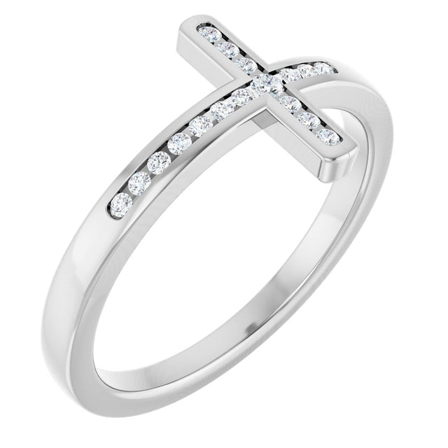 14K White Gold .08 CTW Natural Diamond Sideways Cross Ring