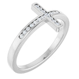 14K White 1/10 CTW Lab-Grown Diamond Sideways Cross Ring