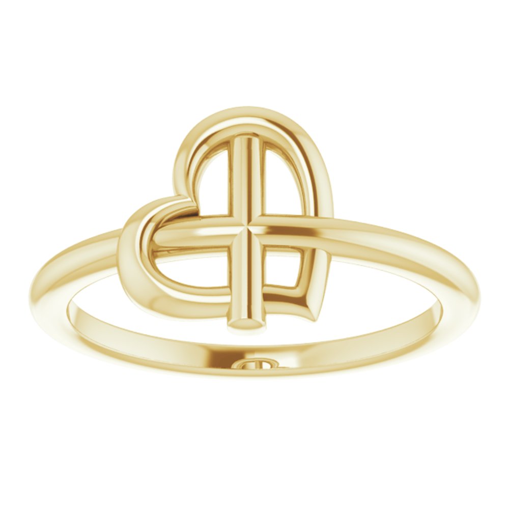 14K Yellow Gold Heart Cross Ring 