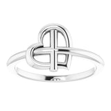 Sterling Silver Heart Cross Ring