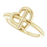 14K Yellow Gold Heart Cross Ring 