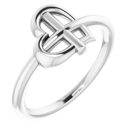 Sterling Silver Heart Cross Ring 