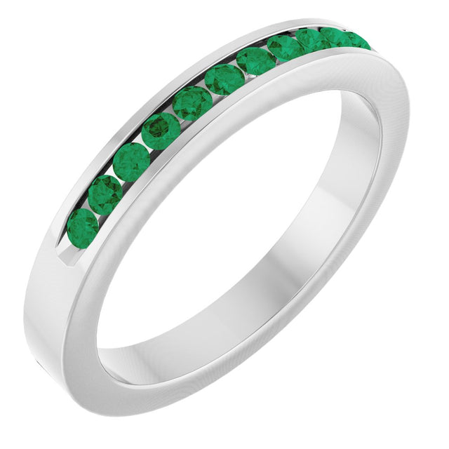 14K White Gold Natural Emerald Anniversary Band Size 7