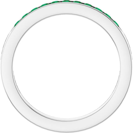 14K White Gold Natural Emerald Anniversary Band Size 7