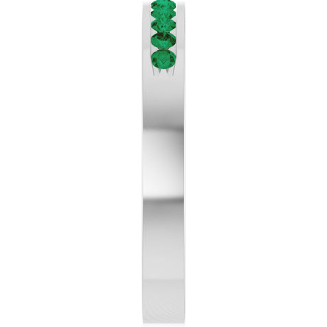 14K White Gold Natural Emerald Anniversary Band Size 7