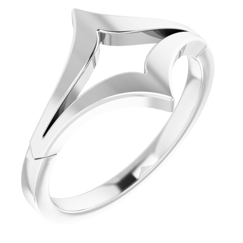 14K White Negative Space V Ring