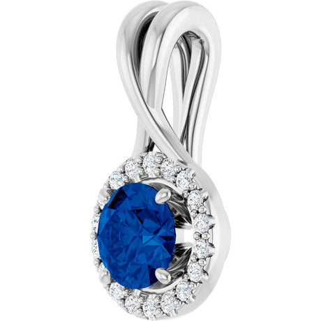 14K White Gold Natural Blue Sapphire & 1/10 CTW Natural Diamond Pendant