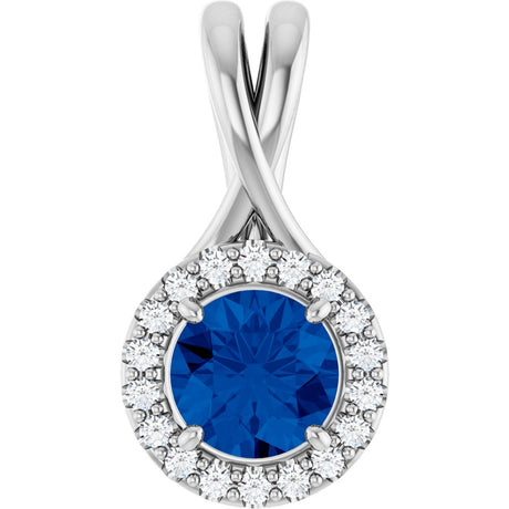 14K White Gold Natural Blue Sapphire & 1/10 CTW Natural Diamond Pendant
