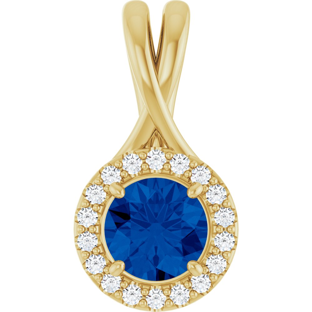 14K Yellow Gold Natural Blue Sapphire & 1/10 CTW Natural Diamond Pendant