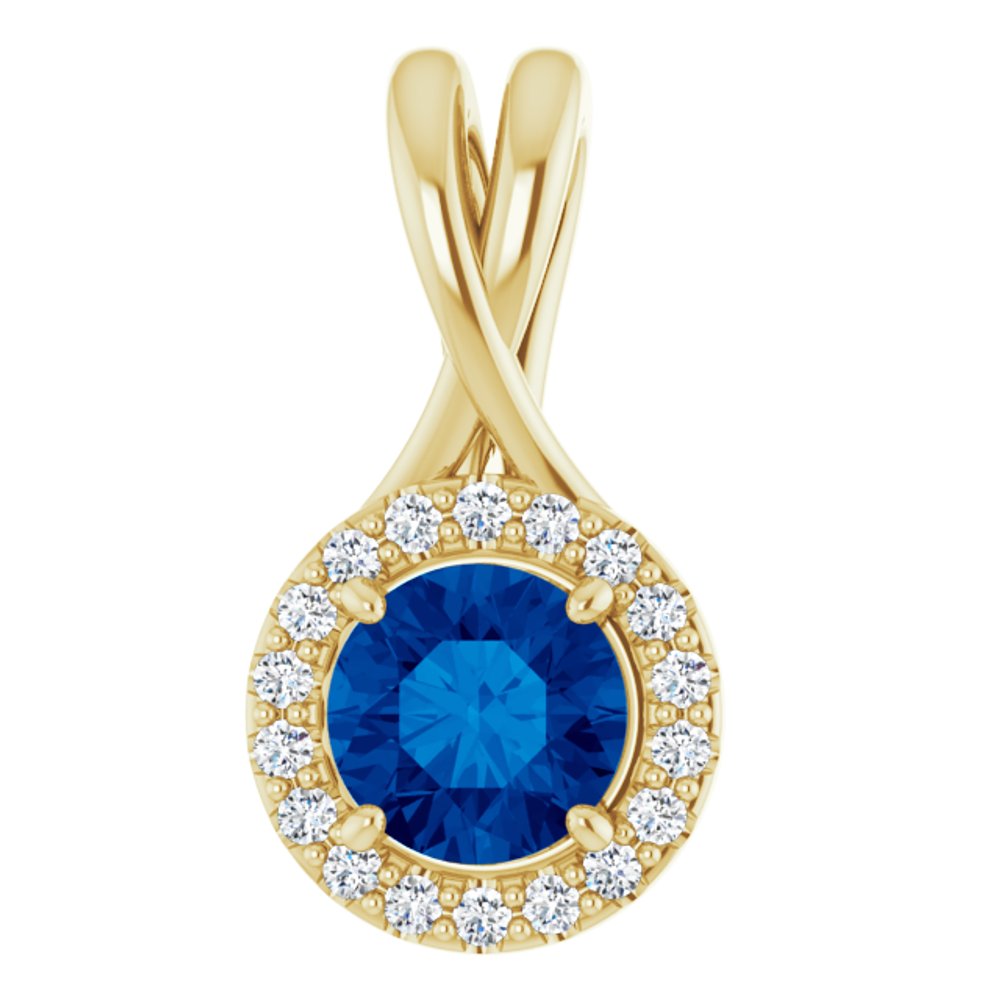 14K Yellow Natural Blue Sapphire & 1/10 CTW Natural Diamond Pendant