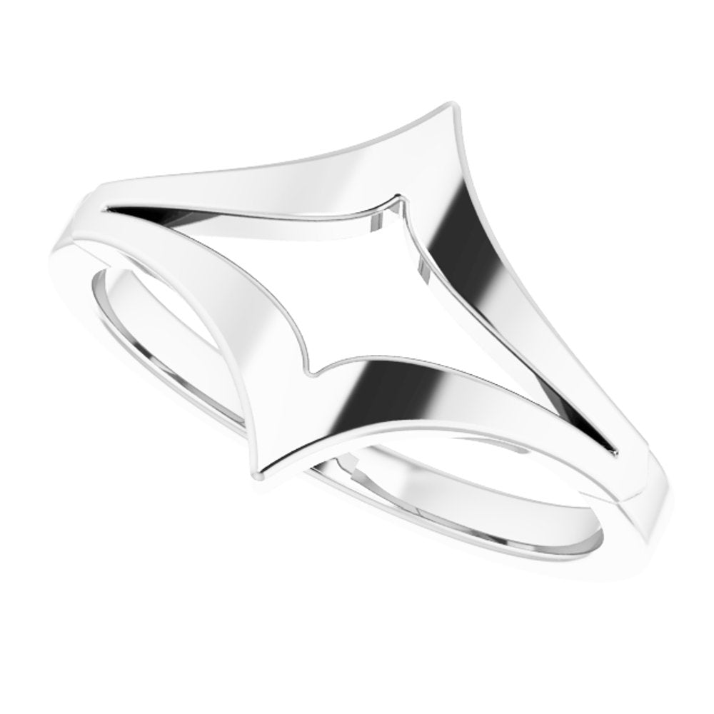 14K White Negative Space V Ring