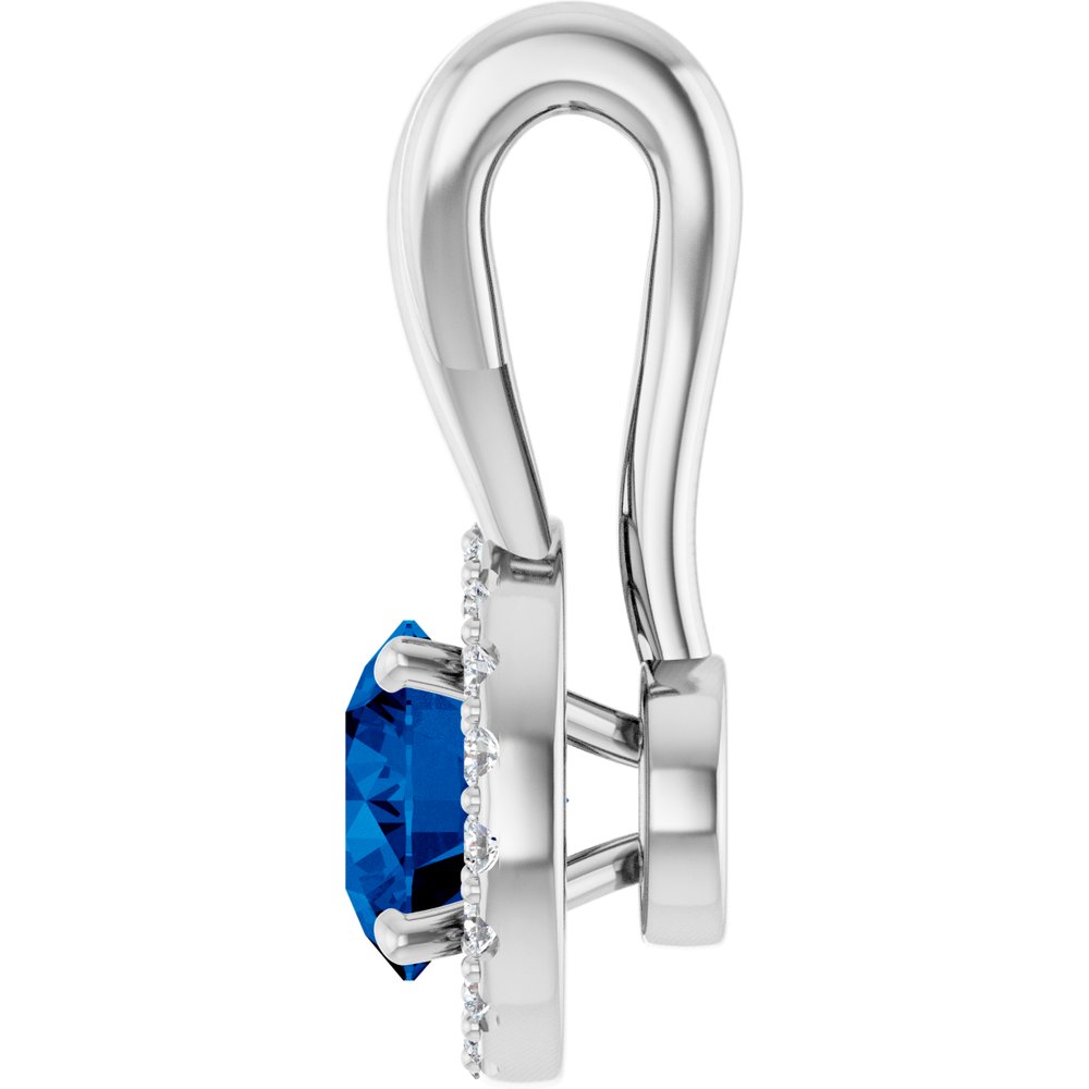 14K White Gold Natural Blue Sapphire & 1/10 CTW Natural Diamond Pendant