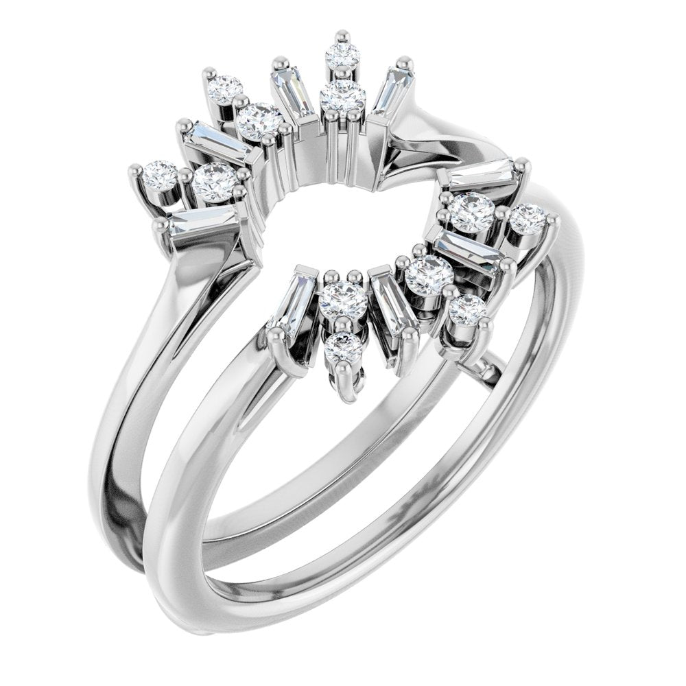 14K White Gold 1/3 CTW Natural Diamond Art Deco Baguette Ring Guard 