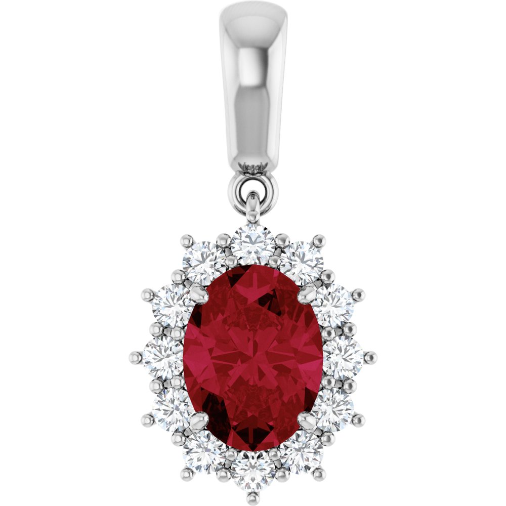 14K White Lab-Grown Ruby & 1/3 CTW Natural Diamond Pendant