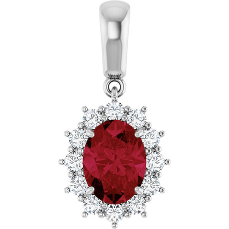 14K White Lab-Grown Ruby & 1/3 CTW Natural Diamond Pendant