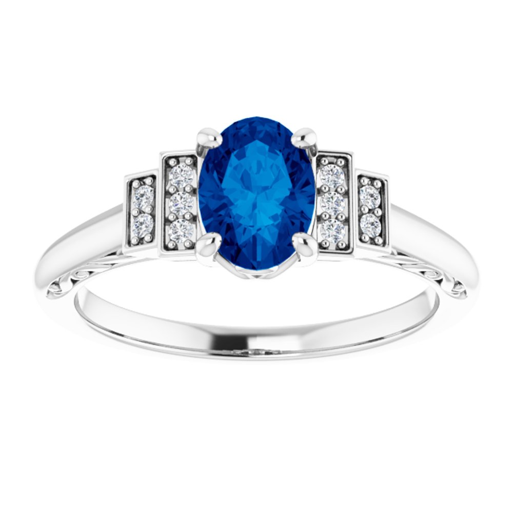 14K White Lab-Grown Blue Sapphire & .05 CTW Natural Diamond Ring