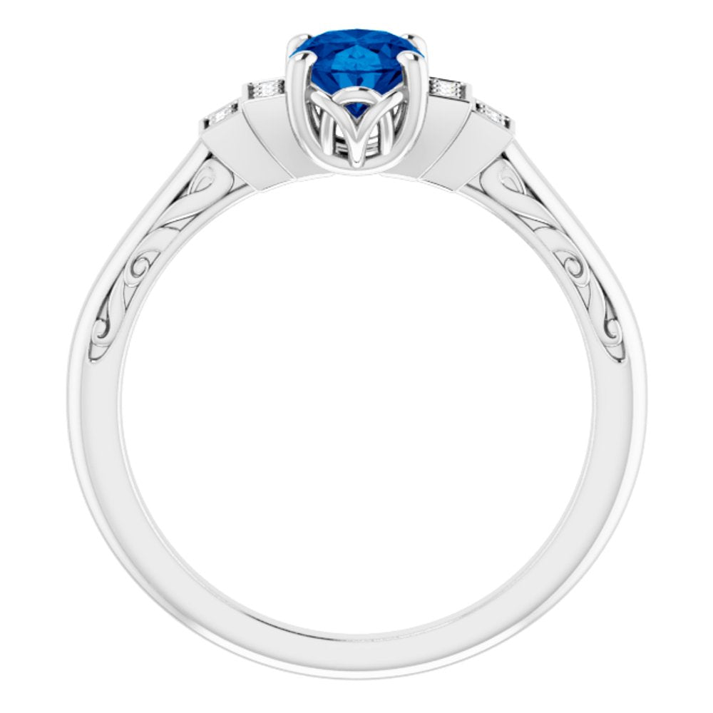 14K White Lab-Grown Blue Sapphire & .05 CTW Natural Diamond Ring