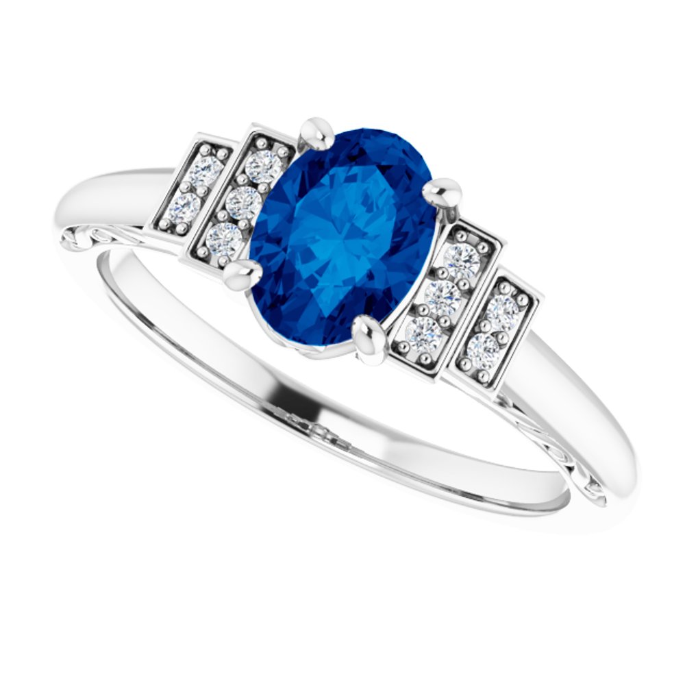 14K White Lab-Grown Blue Sapphire & .05 CTW Natural Diamond Ring